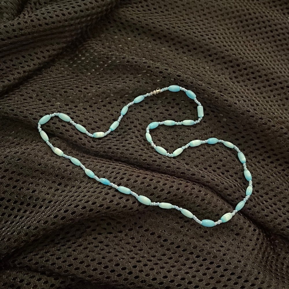 Blue Beaded Necklace, THRIFTED